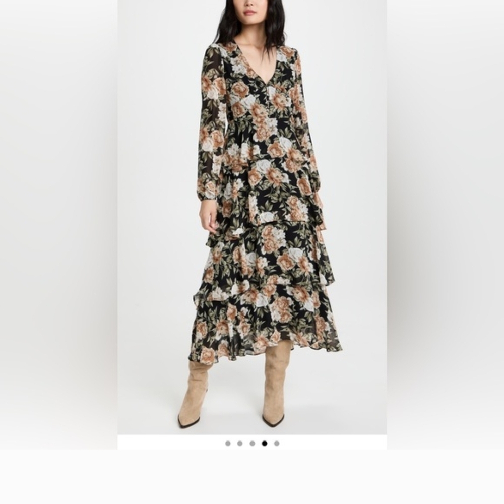 En Saison Floral Long Sleeve Dress Black Cream Brown